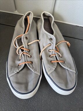 Sperry Gray Canvas Sneakers with Tan Leather Laces